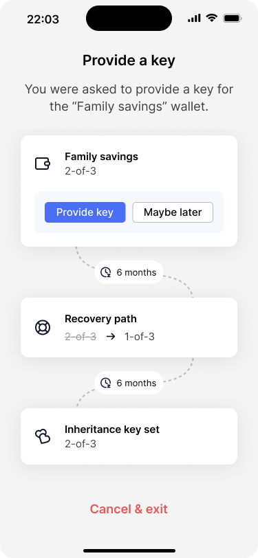 Screen displaying a visual representation of the wallet configuration.