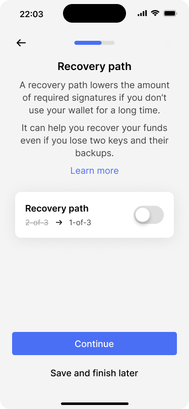 Screen showing a disabled recovery path.