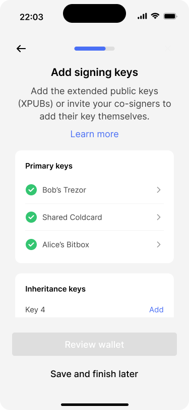 Screen showing that one more primary key has been added to the wallet.