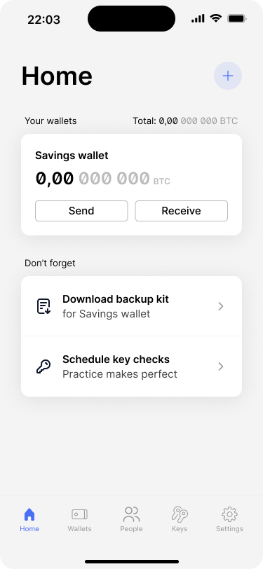 App home screen showing the newly created wallet.